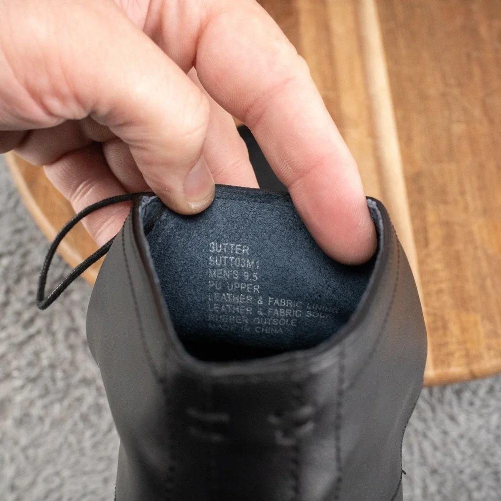 Steve Madden Sutter Ankle Boots Black Leather Round Plain Toe Lace Up Size 9.5 M